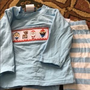 Smocked Polkadot Christmas pant set